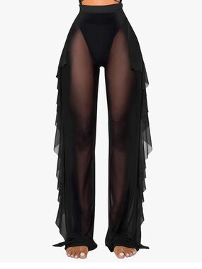 Mesh black fringe pants